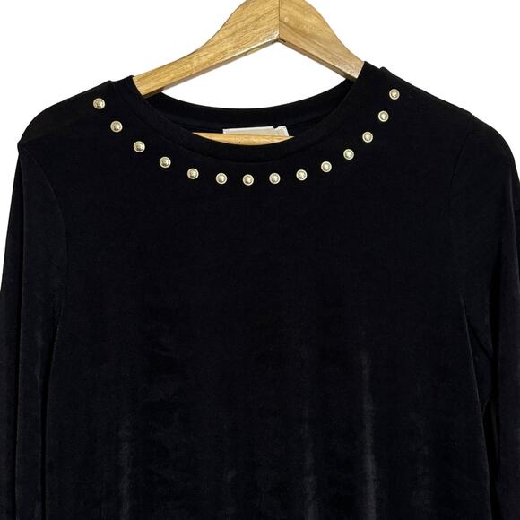 Michael Kors Long Sleeve Gold Studded Midi Dress Jersey Stretch Black Size L - Picture 5 of 6